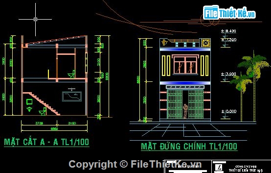 Bản vẽ,nhà 3 tầng,nhà kích thước 3 x 5m,nhà kích thước 6 x 5m,nhà